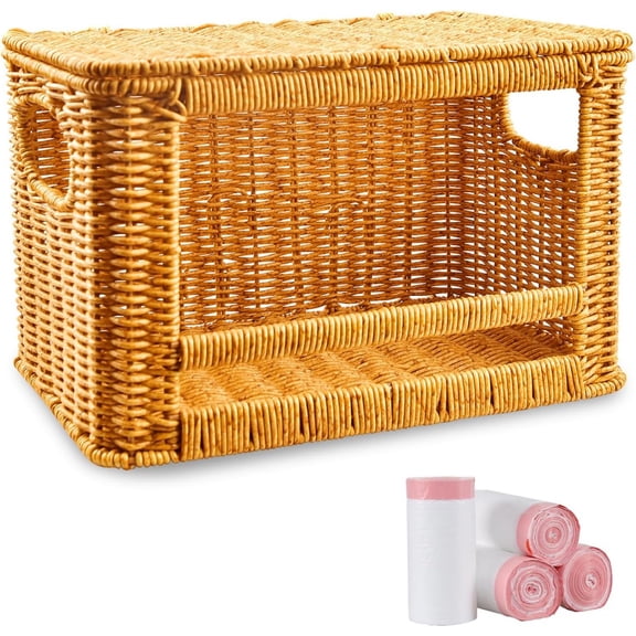 Waxgamo Large Trash Bag Dispenser, Rattan Garbage Bag Holder & Roll Organizer, Extra Large Trash Bag Storage for 13-33 Gallon Bags | Under Sink Organizer, Pantry & Kitchen Basket
