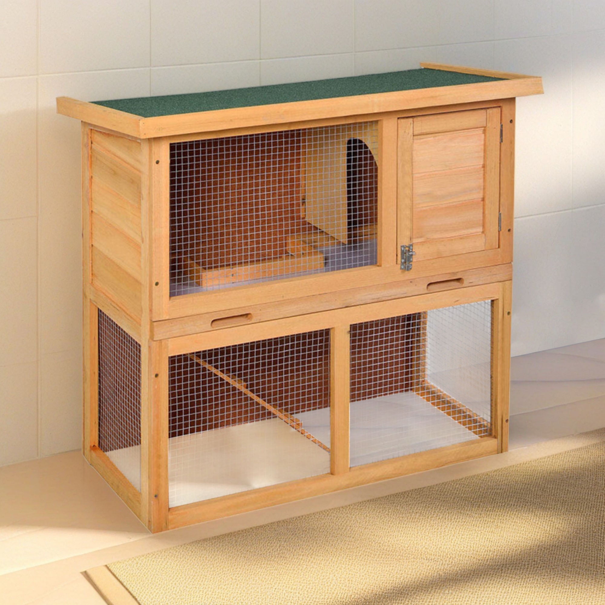 resenkos 35" Outdoor Rabbit Hutch with Run, 1 Door Bunny House Wood Small Animal House Pet Cage, Orange