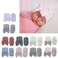 thumbnail image 3 of ZUARFY Newborn Baby Hospital Hat & Mitten Set,Boy Girl Infant Stripe Cap with Large Bow, 3 of 19