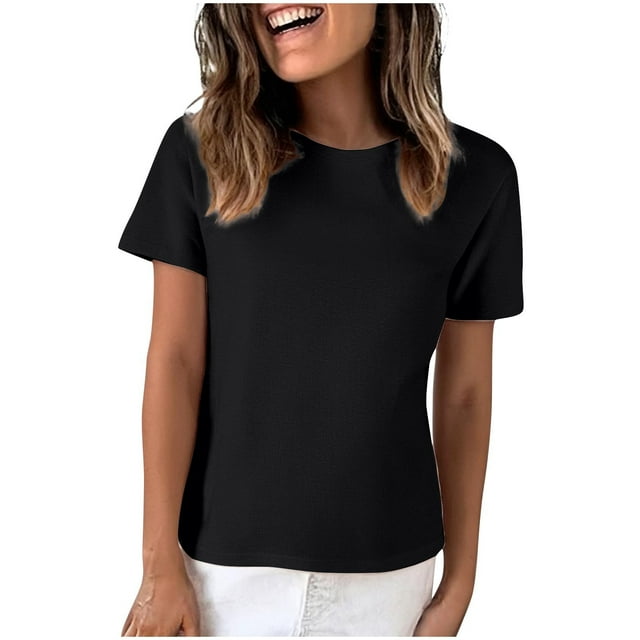 CHGBMOK Hauts Grande Taille pour Femmes Couleur Unie Manches Courtes Col Rond Chandail Décontracté et à la Mode Haut Tailles 5TG
