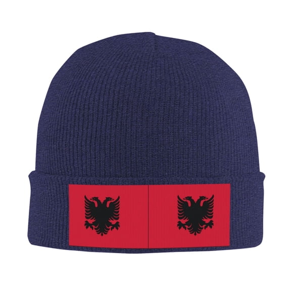 Albania Flag Winter Beanie Hats for Men Women Warm Cozy Knitted Cuffed Skull Cap Navy Blue