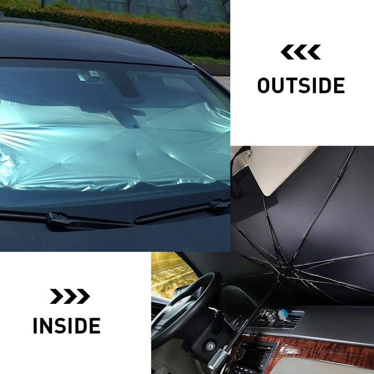 Home Times Windshield Sun Shade,Summer Foldable Umbrella Car Sun Shade  Cover for Car Front Window (Heat Insulation Protection),Trucks/Cars/Auto  Windshield Covers (57*31'',Large,Silver) 