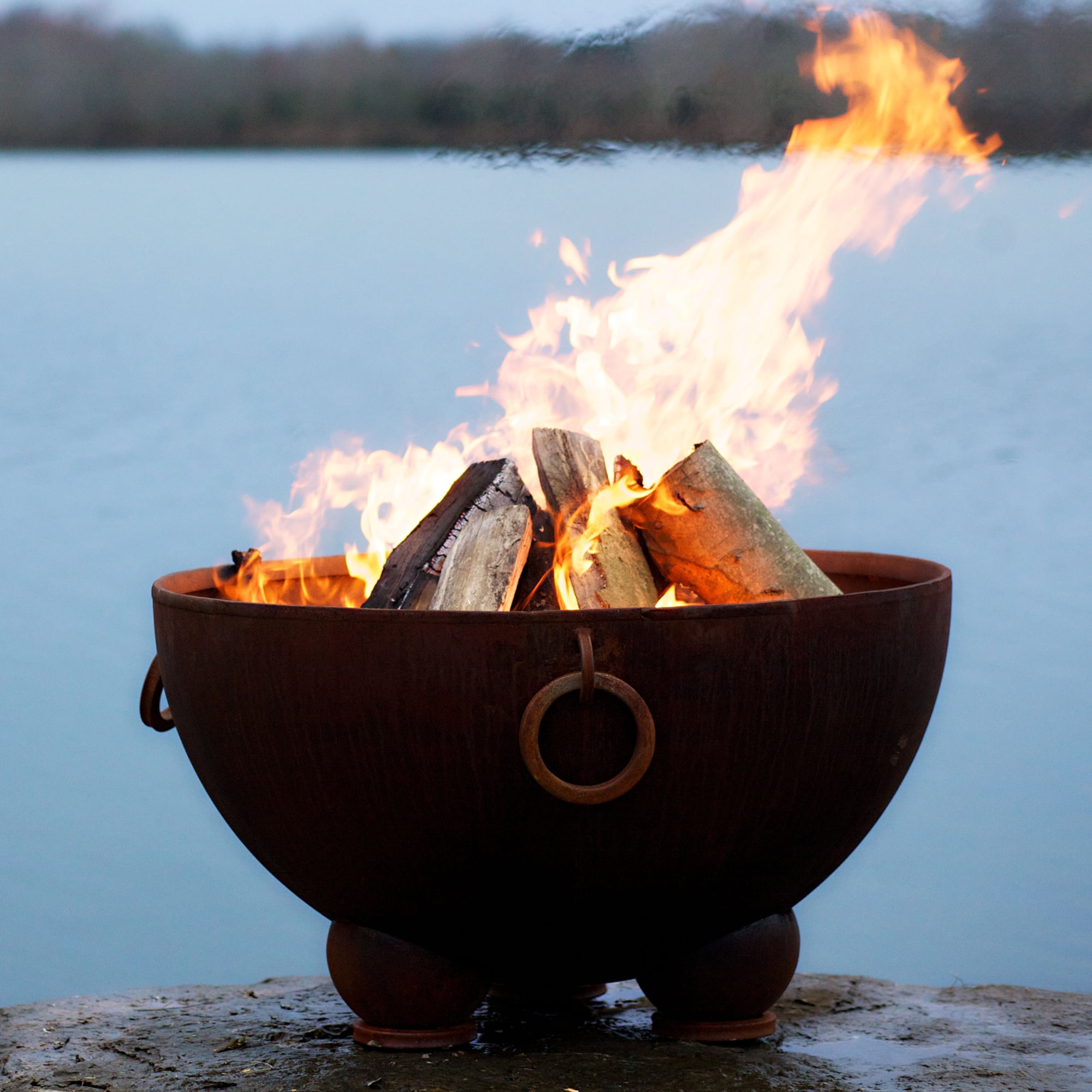 Nepal Natural Gas Fire Pit Bowl Outdoor Patio Furniture Steel Firepit Iron Oxide Finish Includes Brass Burner Electronic Ignition 50lbs Lava Rock Flex Line Kit Plate and Heat Shield
