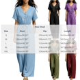 thumbnail image 3 of Women's V Neck Short Sleeve Jumpsuit Cinched Waist Casual One Piece Romper with Long Pants Summer Fashion Outfit Wine S(S), 3 of 6
