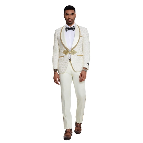 2 PC Solid Satin Peak Lapel Double Breasted Suit