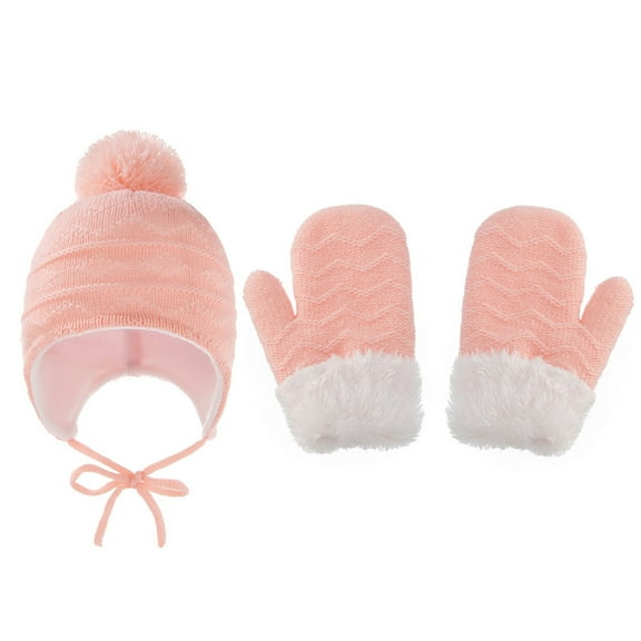 EnJoCho Baby Girls Boys Soft Warm Knit Hat Kids Winter Hat With Glove 2PC Set Hat Toddler Kids Soft Home Outing Headband