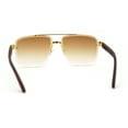 thumbnail image 2 of Mens Rectangle Double Bridge Half Rim Wood Grain Arm Mob Sunglasses Gold Brown, 2 of 4