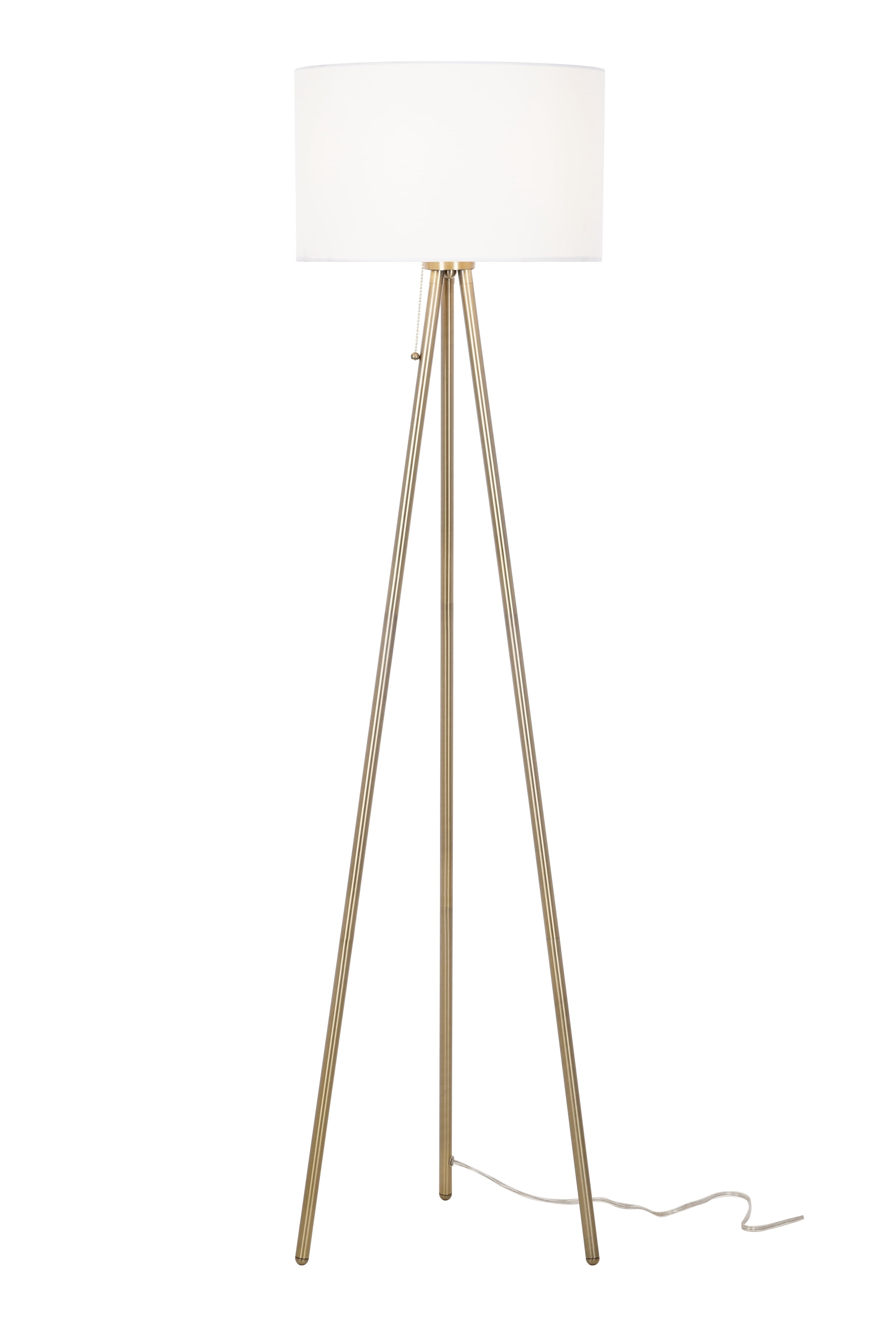 Catalina Lighting Tripod 61.25'' Dimmable Floor Lamp with White Fabric Drum Shade Modern Floor Light Fixture for Living Room, Bedroom or Office, Antique Brass