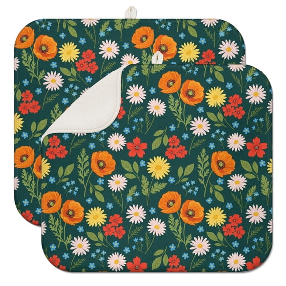 Pioneer Flower Floral Print Pattern Kitchen Dish Drying Mat 1 Pack, Ultra Absorbent Microfiber Drainer Mat, 16"x18"