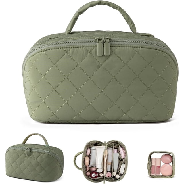 Cosmetiquera para Maquillaje, Cosmetiquera de Viaje Mujer Impermeable, Bolsa de Cosméticos de Viaje de Gran Capacidad, Ideal para Cosméticos y Productos para El Cuidado (Verde)