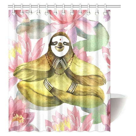 Gckg Funny Animal Sloth Shower Curtain Yoga Hand Lotus Flowers Fabric Bathroom 60x72 Inches Canada