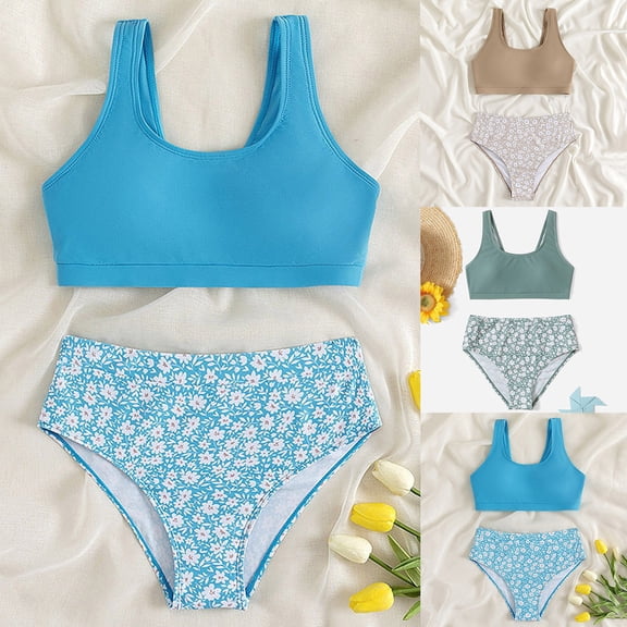 Blekii Toddler Girl High Waist Bikini Set, Toddler Girl High Waist Bikini Set, Sport Print Swimsuit Two Piece for Beach Pool, Kids Bathing Suit Sport Print Swimsuit Two Piece Beach, Pool, Swimming,