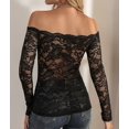 thumbnail image 6 of Women Lace Trim Off Shouder Top Long Sleeve Double Lined Y2k Trendy T Shirts, 6 of 7