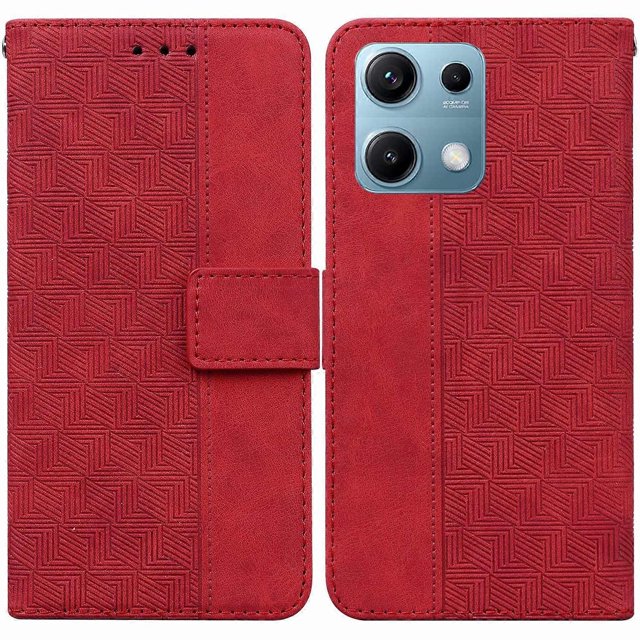 For Xiaomi Redmi Note 14S 4G Case Geometry Pattern Leather Wallet Phone Cover with Wrist Strap - Gre