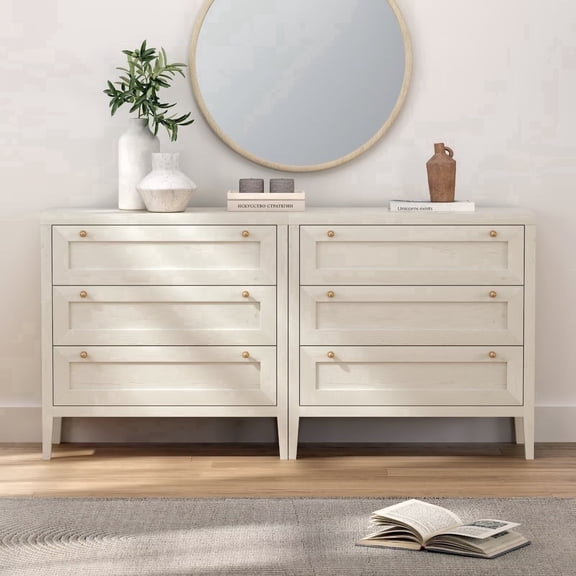 EYYTHUNG Modern Chest of Drawers Cabinet 2-Pack, 6 Drawers Chest, Antique White