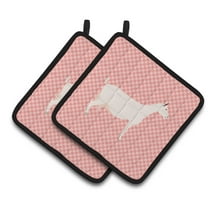 Caroline's Treasures Saanen Goat Pink Check Pair of Pot Holders