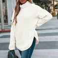 thumbnail image 2 of XFLWAM Women Turtleneck Sweaters Batwing Sleeve Casual Loose Chunky Pullover Sweater Solid Color Knit Tops White L, 2 of 7