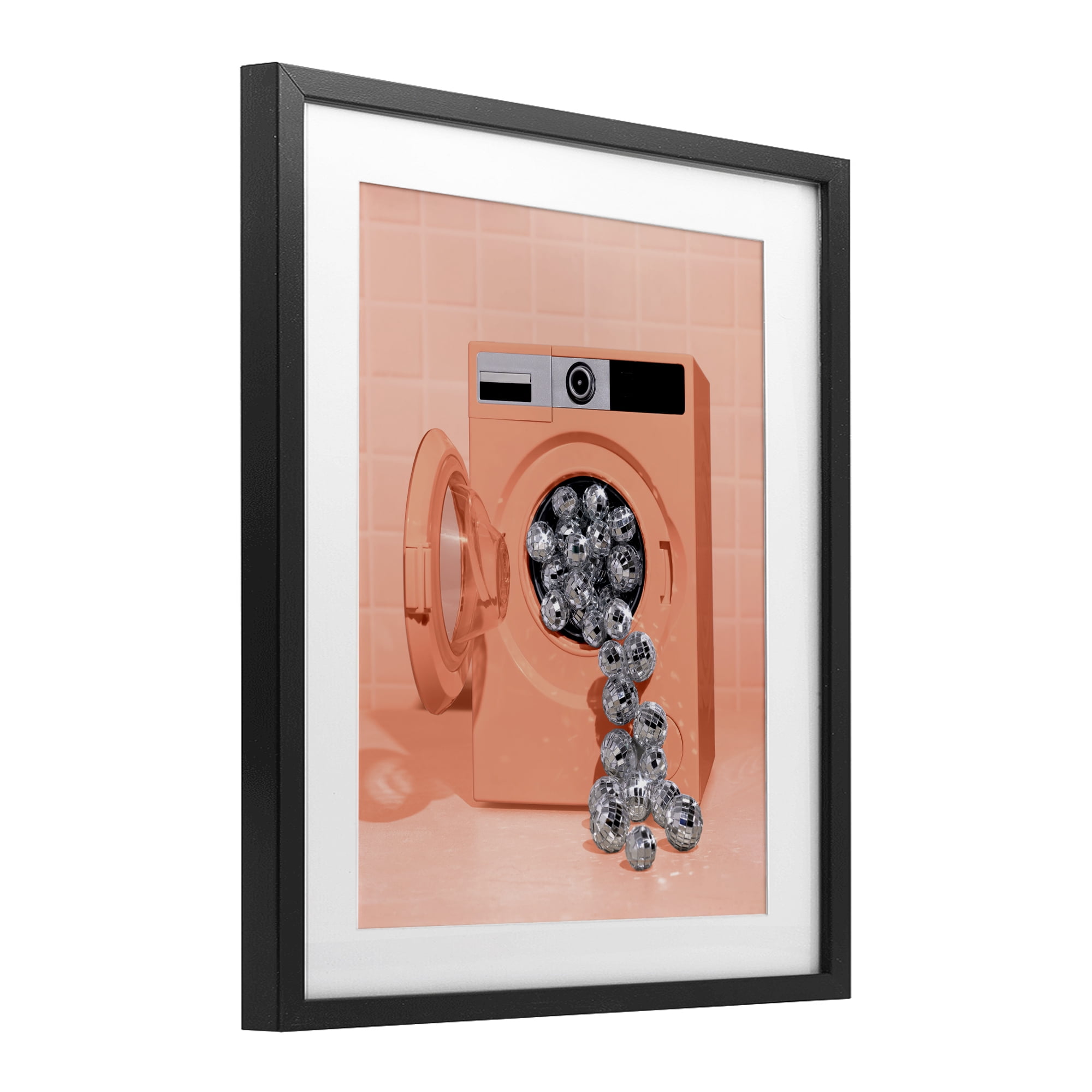 Stupell Industries Disco Laundry Machine over Orange Black Framed Print Under Glass, design by LISH Creative