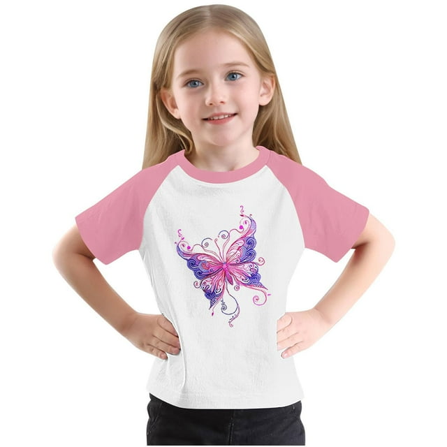RXIRUCGD 2025 Vêtements d'Été pour Enfants Tout-Petits Garçons Filles Mode Mignon Col Rond Imprimé Manches Courtes Haut