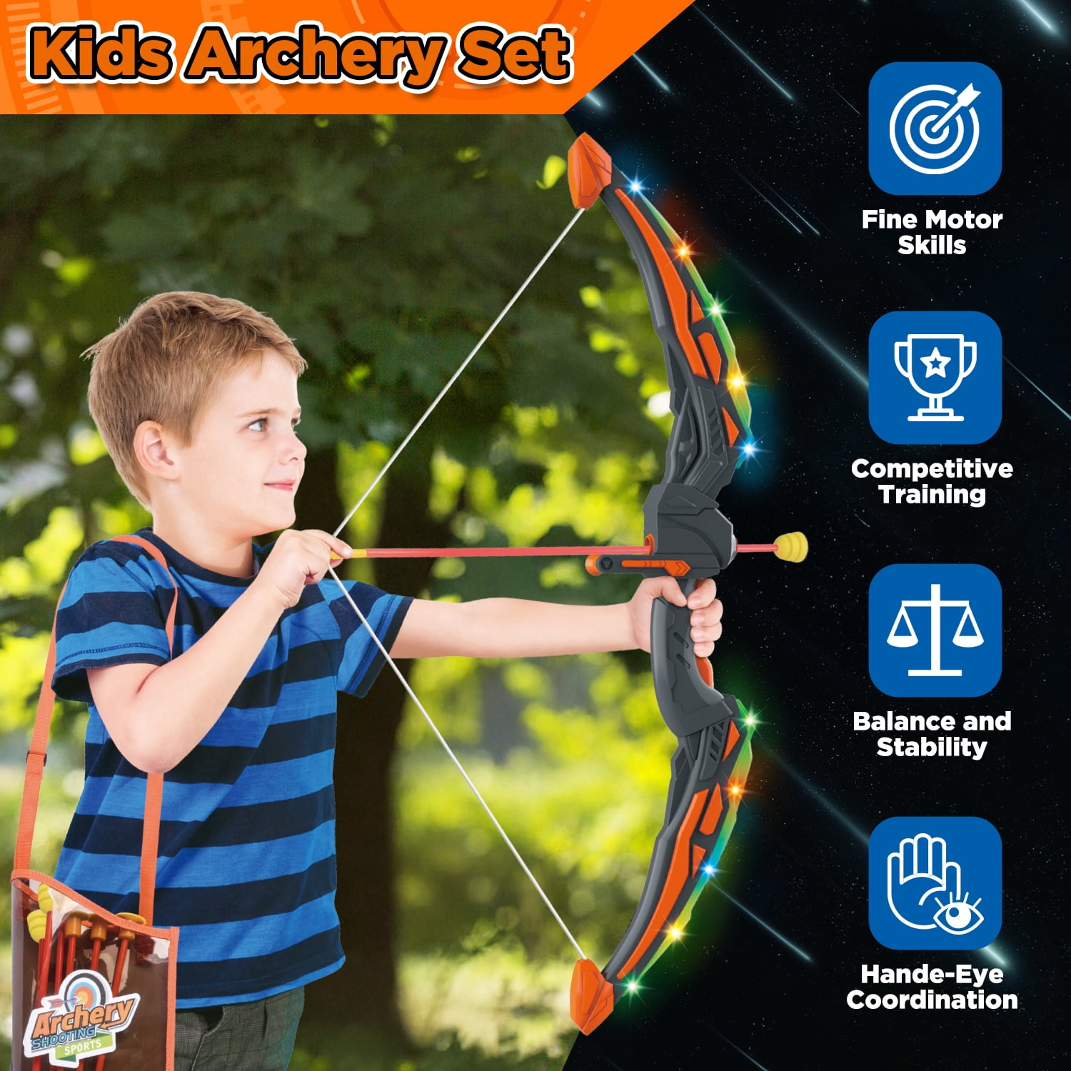 Huge Wave Bow and Arrow Set for Boys, Kids Light Up Archery Toy Set, Shooting Games with Target & Quiver, Indoor and Outdoor Toys for Boys Girls 4-12 Years Old