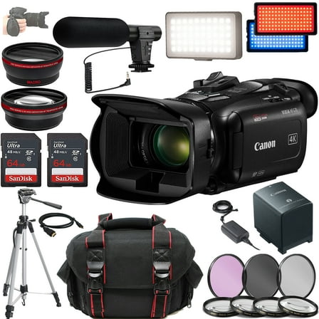 Canon Vixia HF G70 UHD 4K Camcorder w/ 2X 64GB Memory Cards   Case   Tripod   3 Piece Filter   More