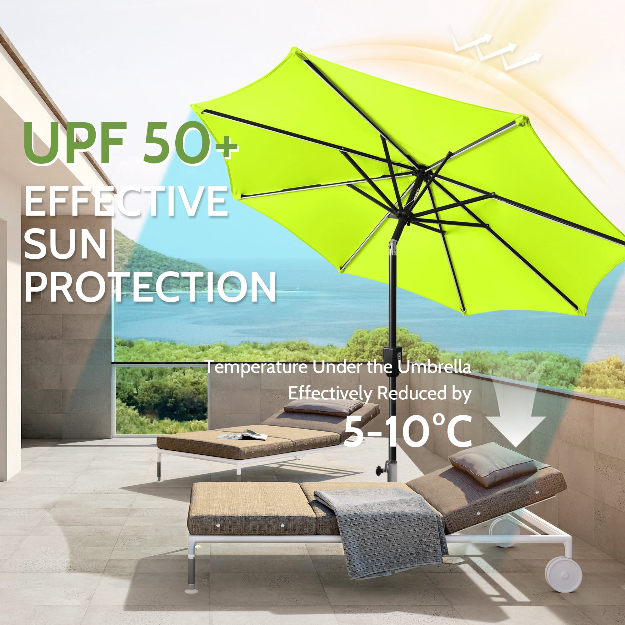 east end patio umbrella 93307 apple green 9 ft. Aluminum Auto Tilt Market in Dark Olefin Canopy A wonderful solution for any leisure time outside under bright Sunshine 9' Market Umbrella