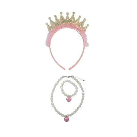 Wonder Nation Pink Princess Crown and Jewelry Set, 3 Pieces