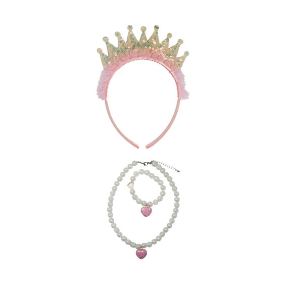 Wonder Nation Pink Princess Crown and Jewelry Set, 3 Pieces
