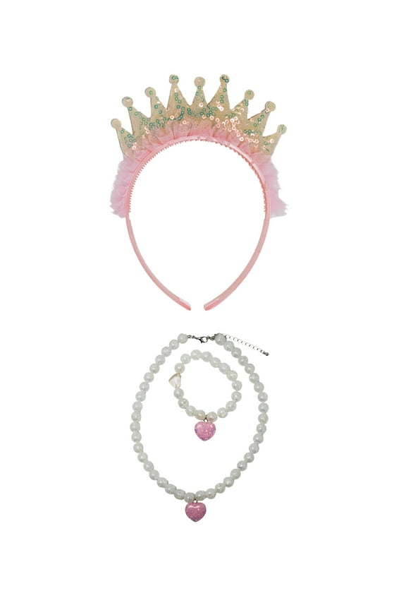 Pink Princess Crown and Jewelry Set, 3 Pieces