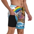thumbnail image 3 of Balery Rainbow Animals on Noah's Ark Mens Swim Trunks Swim Shorts for Men Quick Dry Inseam Beach Shorts with Compression Liner Pocket-Large, 3 of 9