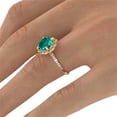 thumbnail image 3 of 1.25 ctw Lab Created Green Emerald Stone Ring with Diamonds 14K Yellow Gold Flower Leaves Halo, 3 of 7