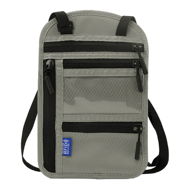 Cartera para el cuello Porta pasaporte con bloqueo RFID portátil Bolsa de viaje fácil de ocultar