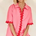 thumbnail image 4 of Womens Summer 2 Piece Matching Set Vacation Outfits Cruise Beach Summer Short Sleeve Oversized Shirts And Shorts Sets, 4 of 7