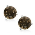 thumbnail image 2 of Gem Stone King 14K White Gold Brown Smoky Quartz 3 Prong Martini Screw Back Stud Earrings for Women Men (3.60 Cttw, Gemstone Birthstone, Round 8MM), 2 of 4