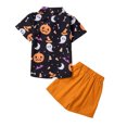 thumbnail image 3 of Mercatoo Toddler Baby Boy Halloween Outfit Pumpkin Head Short Sleeve Shirt Clothing+ Orange Shorts 2Pcs Set 1 to 5 Years, 3 of 9