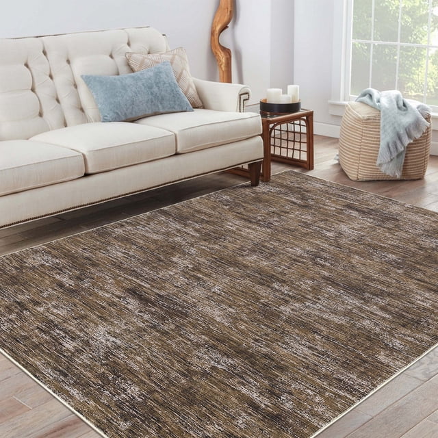 FairOnly 8'x10' Solid Area Rugs Ultra Soft Washable Rug, Modern Abstract Rug with Non Slip Backing Low Pile Indoor Carpet for Living Room Bedroom Dining Room, Brown