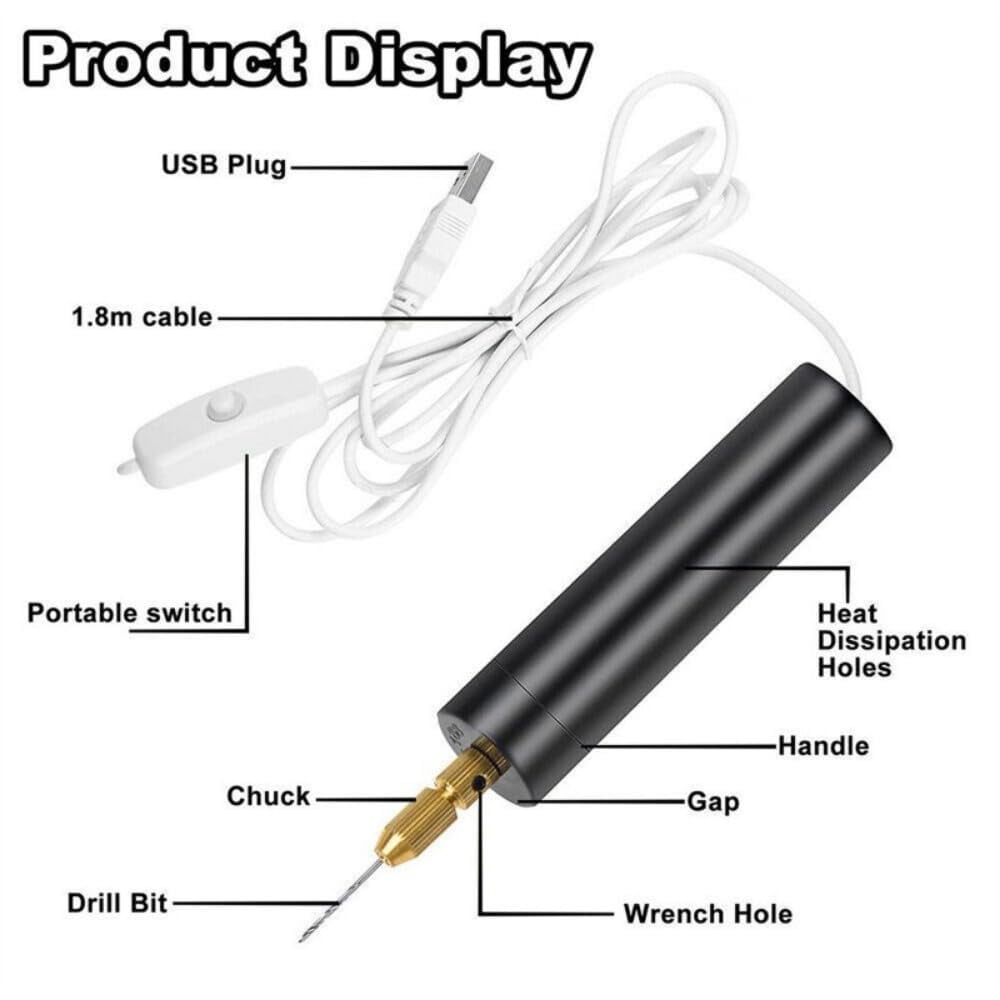Electric Hand Drill Tools Set, Mini Electric Drill With Usb Cable, Round Drill Body, Wrench, 10 Twist Drill Bits, 100 Eye Screws, 11000rpm Idle Speed Jewelry Drill Set