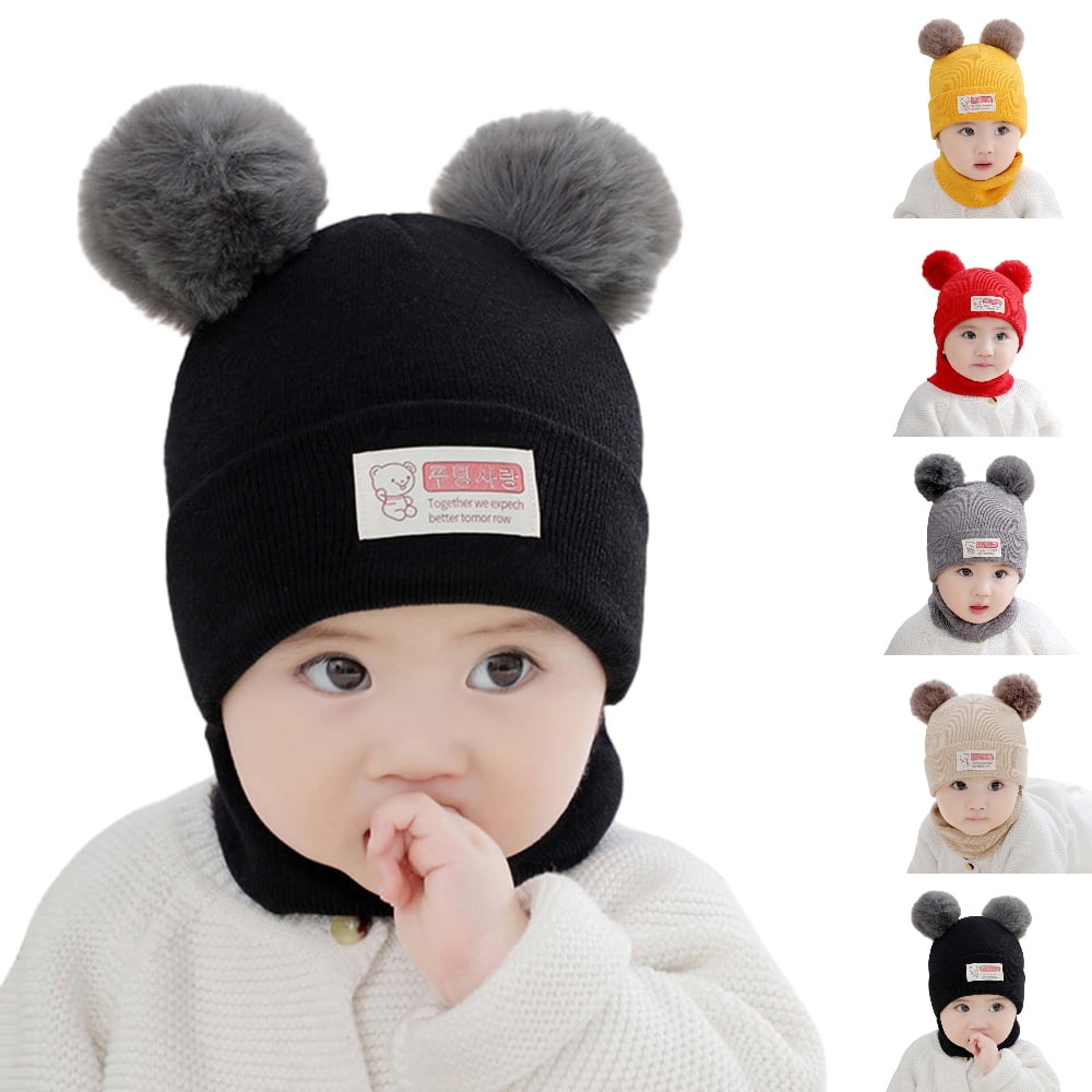 Bmisegm Beanie Hats for Kids Baby Boys Girls Soft Warm Knit Hat Fleece Earflap Scarf Hood Set