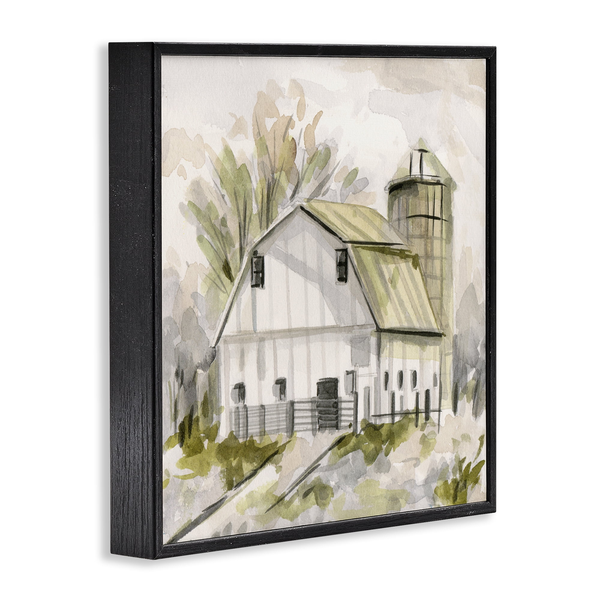 Stupell Industries Neutral Farmhouse Barn Scenery Painting Black Framed Art Print Wall Art, 17 x 17