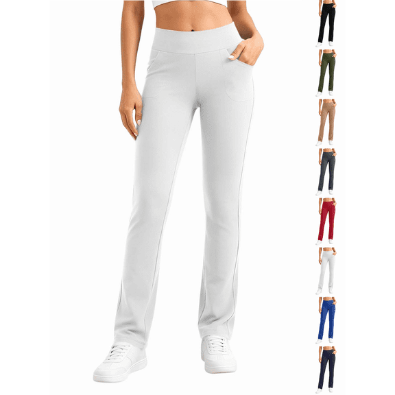 Yoga Pants Nelozsy Women's Fashion Casual Solid Color Pants Pocket Elastic Waist Comfortable Long Pants Tourist White S