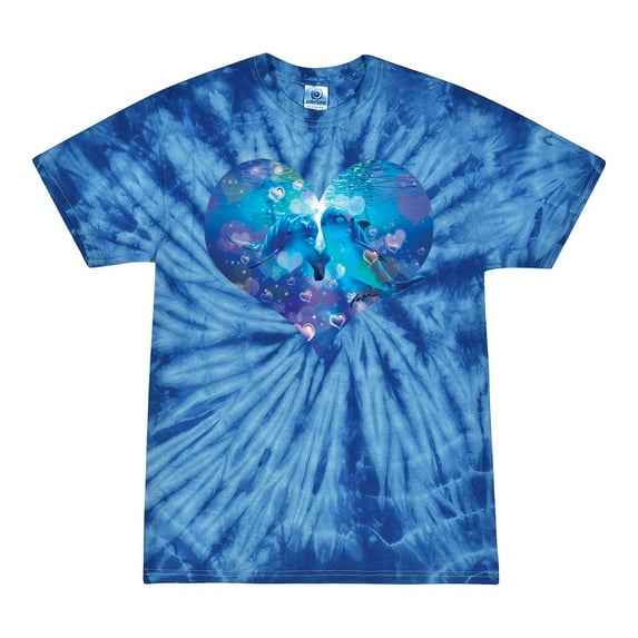 Wild Bobby, Cute Heart Shaped Couple Dolphins, Animal Lover, Tie-Dye Tees, Spiral Royal, Large