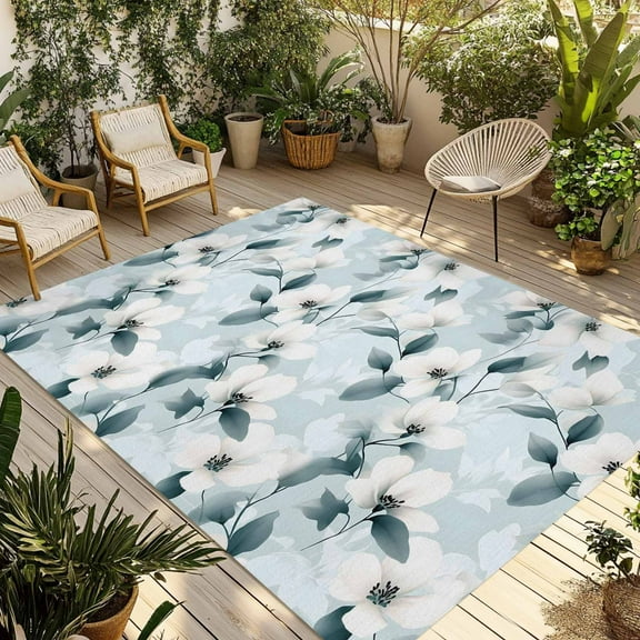Fsddascl Retro Flower Outdoor Rug for Patio/Deck/Porch, Non-Slip Large Area Rug 4 x 6 Ft, Garden Floral Seasonal Botanical Blooms Indoor Outdoor Rugs Washable Area Rugs, Camping Rug Carpet
