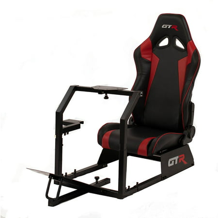 GTR Racing Simulator GTA-BLK-S105LBLKRD GTA 2017 Model Black Frame with Black/Red Real Racing Seat, Driving Simulator Cockpit Gaming Chair with Gear Shifter