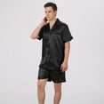 thumbnail image 3 of SWSMCLT Men's 2 Piece Pajamas Set Soft Silky Casual Sleepwear Pjs Satin Summer Thin Short Sleeve Button Down Black Medium, 3 of 4