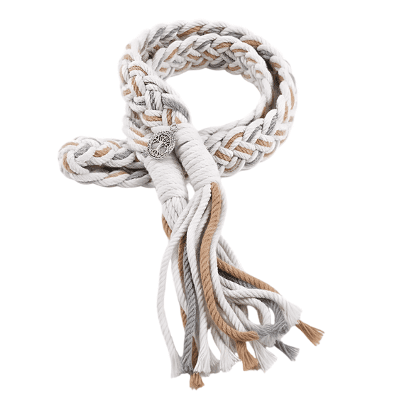 Curtain Tie-Back Cord, Multicolor Woven Fabric Decorative Rope with Metal Charm, 51.2 in / 130 cm Long Sturdy Four Strand Braided Design for Living Room Bedroom Home Decor