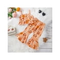 thumbnail image 3 of Bagilaanoe Toddler Kid Girl Clothes Set Letter/Butterfly Floral Printed Sling Buttons Ruffle Hem Tank Tops with Elastic Waist Flared Pants, 3 of 9