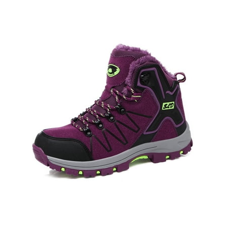 

Difumos Mens Breathable Winter Warm Snow Booties Non-Slip Round Toe Trekking Shoe Walking Comfortable Ankle Boots Purple 4.5