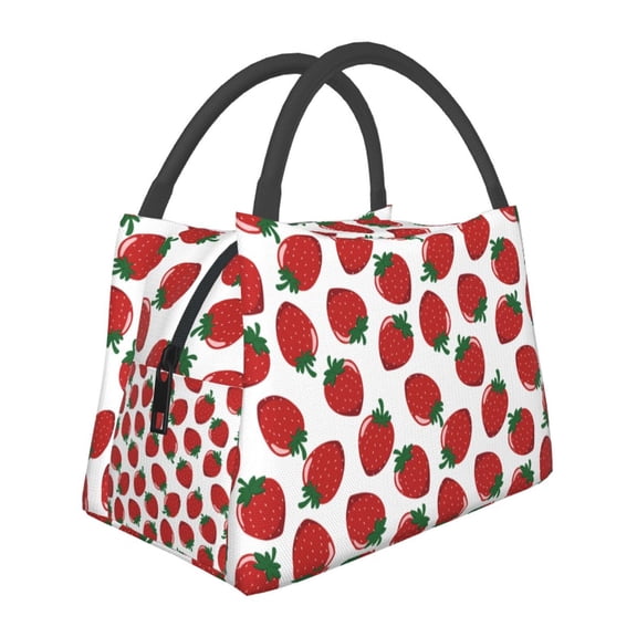 Kuqiui Lunch Bag for Women/Men,Waterproof Reusable Portable Lunch Tote,Lunch Box Bag.Thermal Cooler Bag Ideal for Work/Party/Travel/Picnic (Hand Drawn Strawberry )