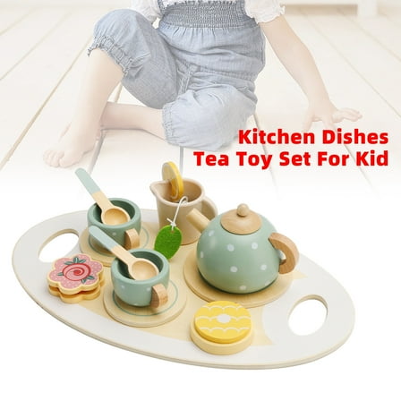 15Pcs Western Kitchen Wooden Tea Sets Play Kitchen Dishes/Tea Toy Set For Kid
