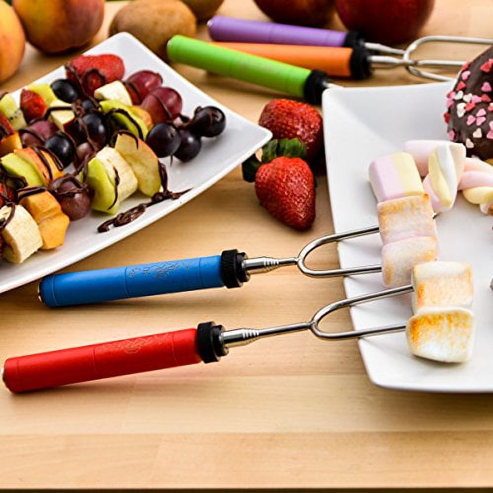 Marshmallow Roasting Sticks kit-Telescoping Stainless Steel Cookware Set Forks for Smores & Best Camping Accessories for Kids over campfire & Hot Dog Fire Pit Cooking - BONUS Bag & 10 Bamboo skewers - image 2 of 4